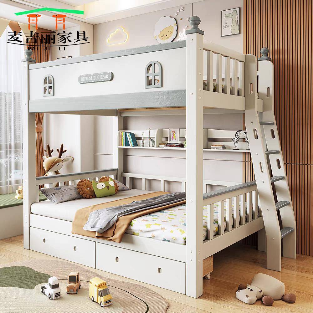 上下床实木儿童上下同宽双层床子母床宿舍高低床侧梯家用上下铺