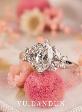 YUDANDUN莫桑戒指1克拉马眼钻双蝶设计新款时尚小众高级感钻戒女