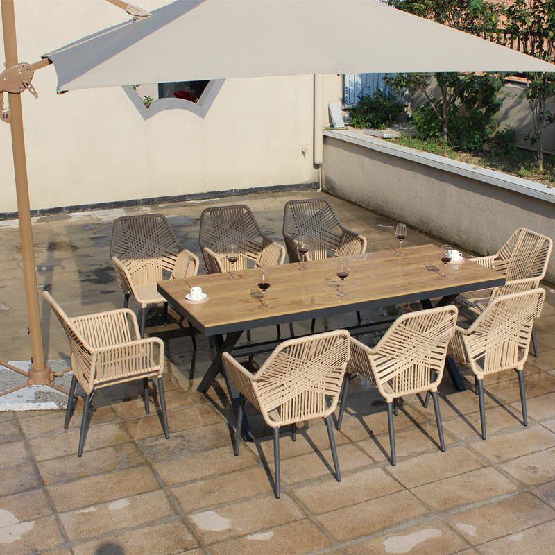 户外庭院带伞组合休闲藤椅室外花园露天餐桌椅防水防晒防腐木桌椅