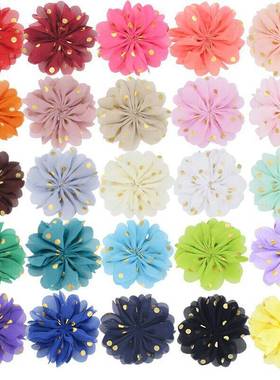 外贸7cm烫金圆点手缝圆盘雪纺布艺花朵少儿发饰胸花配件