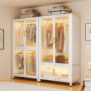 钢制衣柜出租房简易组装家用卧室挂衣架金属组合衣橱防尘储物柜子