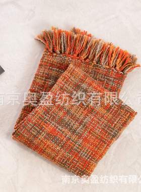 盖毯高克重彩色格子毯子沙发毯缎染流苏毯throw blanke