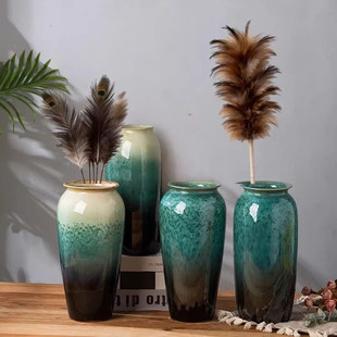 鸡毛掸子插瓶陶瓷花瓶摆件插花简约客厅装饰品水培花器家居摆件