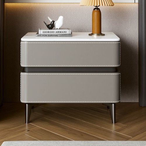 实木床头柜轻奢高级感2025新款家用主卧酒店客房岩板马鞍皮储物柜