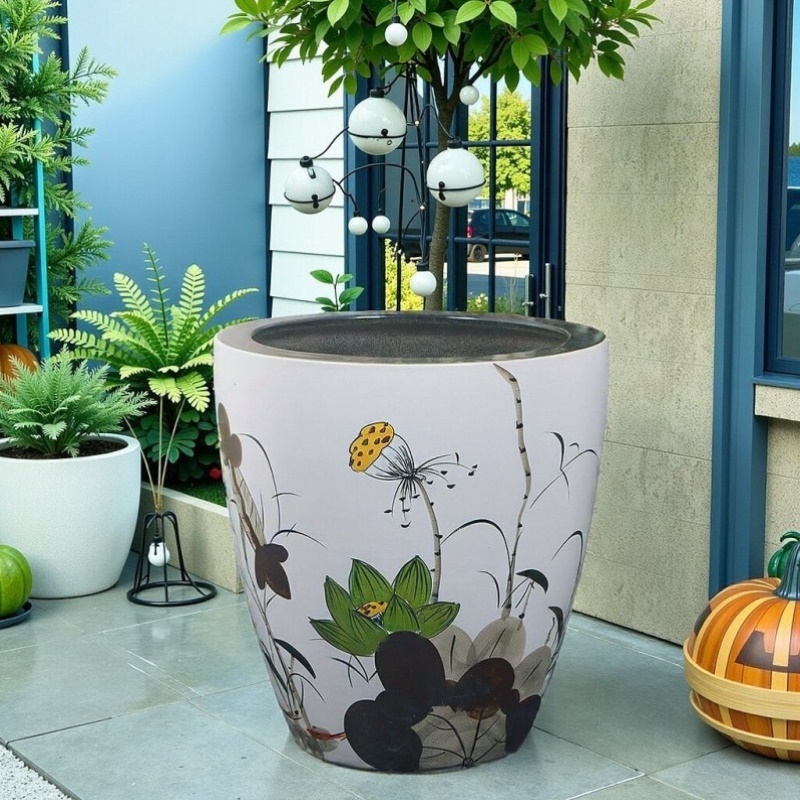 加高缸景德镇陶瓷鱼缸养金鱼缸碗莲花盆荷花缸乌龟缸大号书画水缸