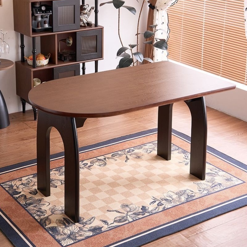 法式复古实木餐桌长方形家用高级感白蜡木纹小户型椭圆美式吃饭桌