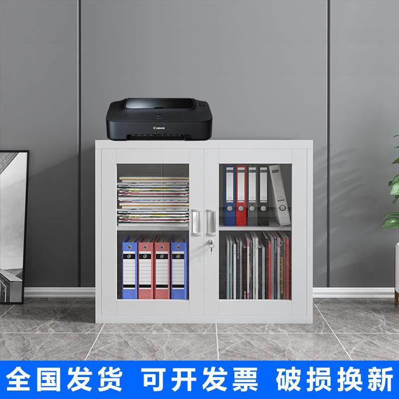 办公室加厚铁皮文件柜玻璃门矮柜家用储物柜带锁桌下收纳柜子