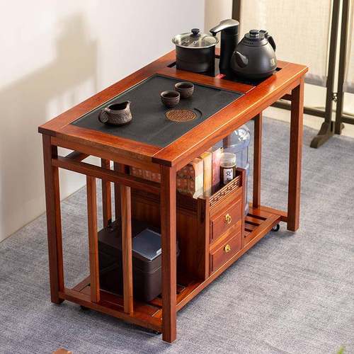 花梨木移动茶台家用实木茶桌烧水一体泡茶茶车新中式简约茶几茶柜