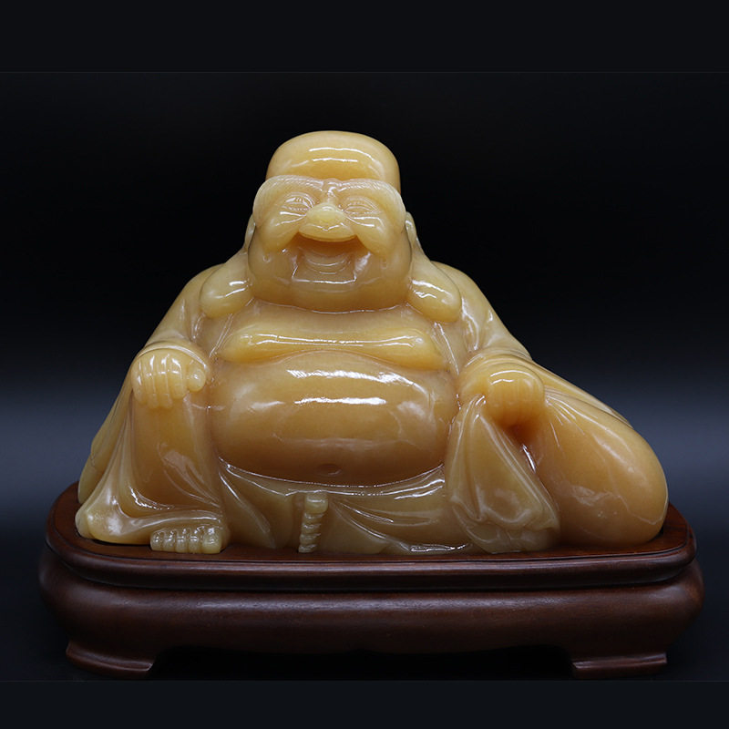 天然橘子红玉尼罗佛笑面布袋佛大摆件玉器雕刻居家摆设
