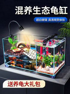 养龟混合健康龟缸金鱼家庭两用鱼缸客厅园林小缸水陆两栖缸