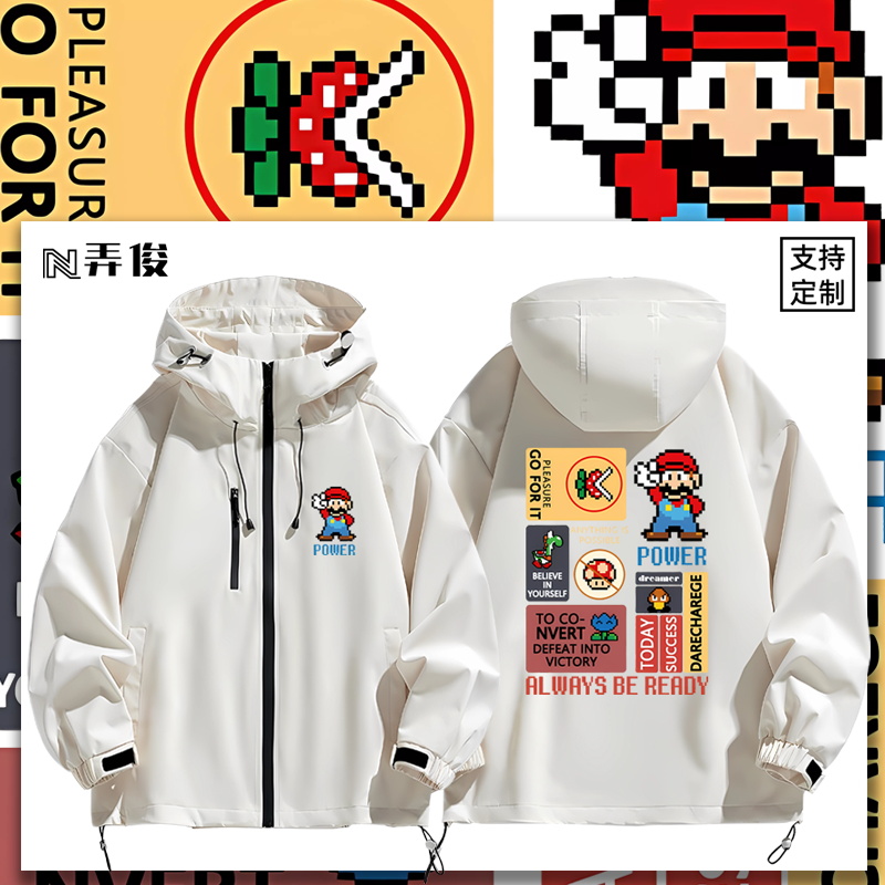 连帽印花高清宽松防风冲锋衣