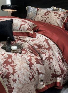 小众复古天丝棉数码印花四件套轻奢高端被套裸睡卧室双人床品婚庆