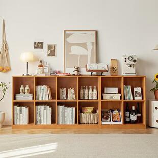 实木落地矮书柜家用自由组合格子柜卧室储物柜儿童书架客厅电视柜