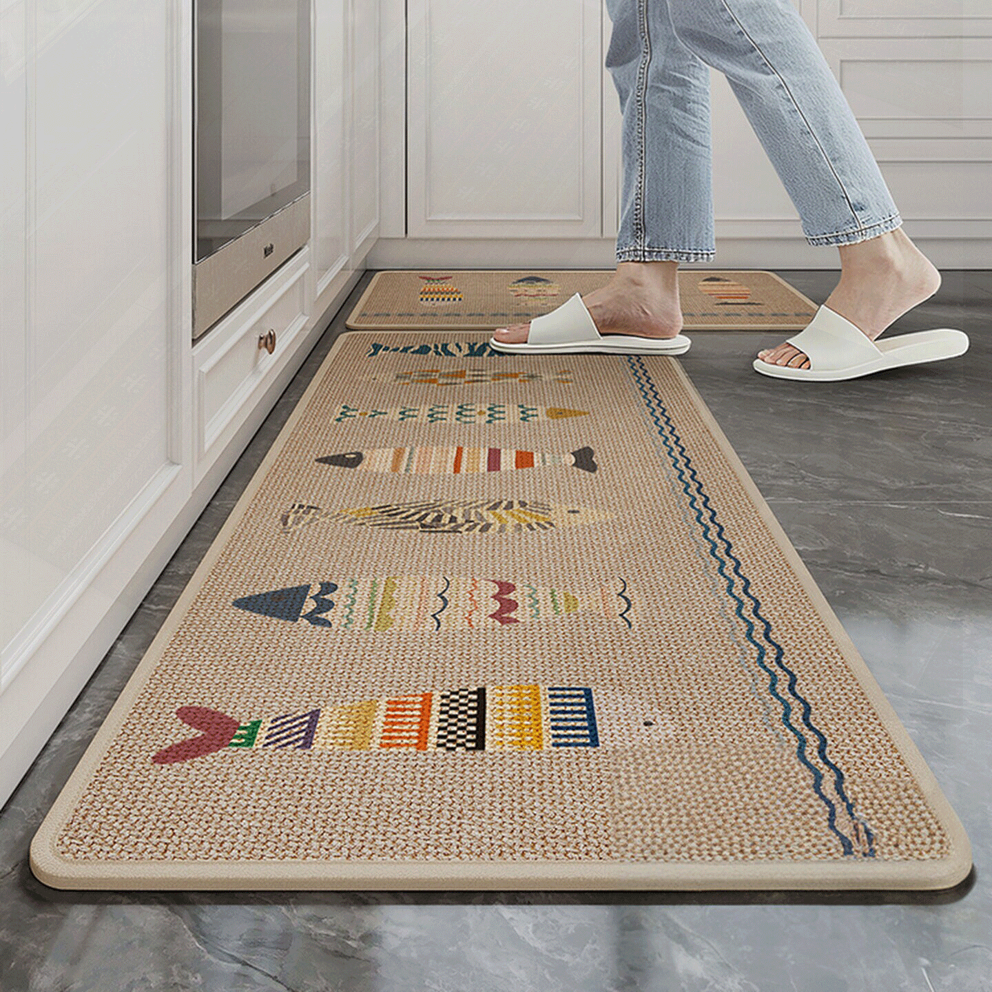 亚麻厨房地垫专用防滑防油吸水垫门口耐脏脚垫家用免洗长条地毯