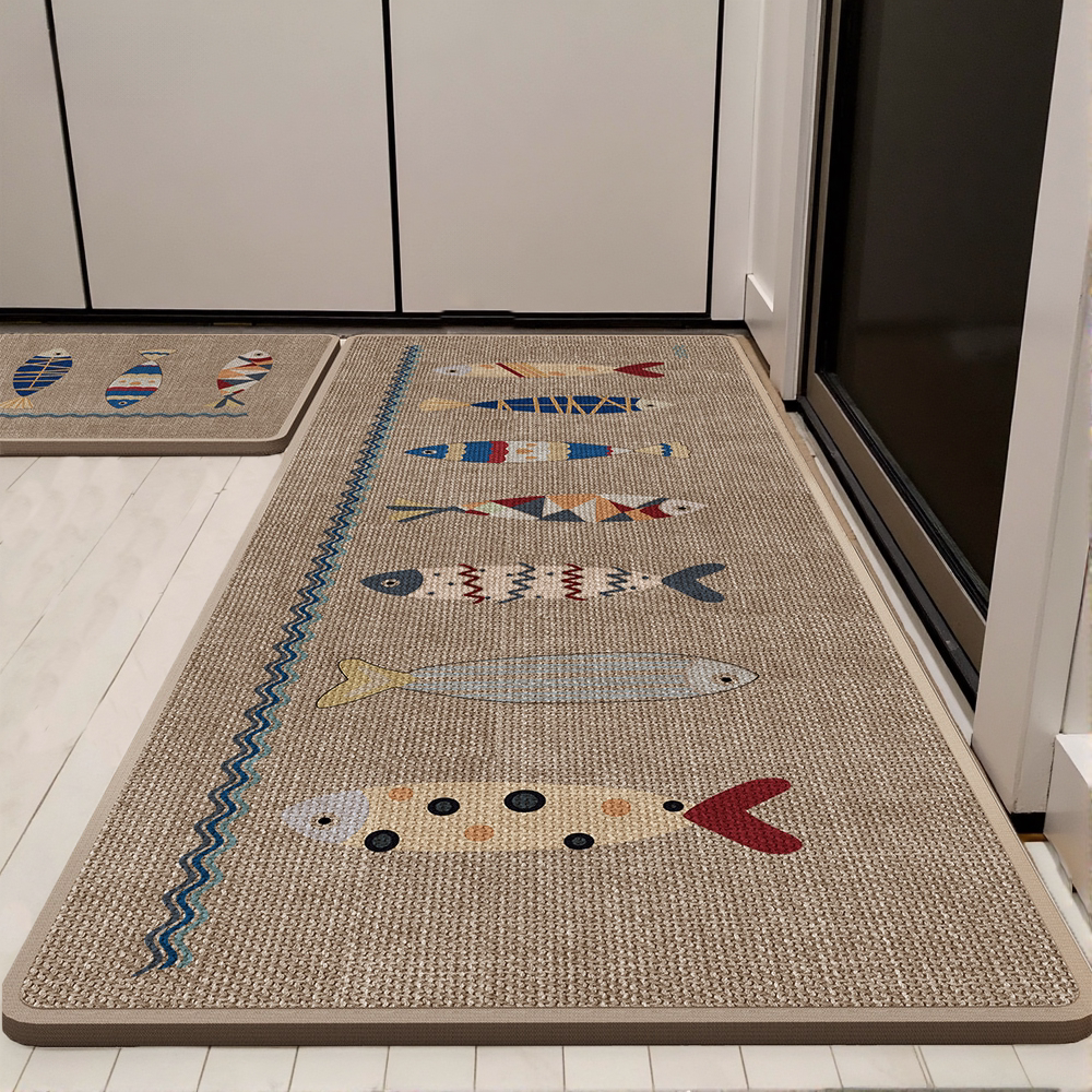 亚麻厨房地垫专用防滑防油吸水垫门口耐脏脚垫家用免洗长条地毯