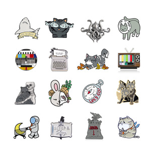 时尚大气灰色系徽章 猫咪 兔子 太空人 复古电视机 传真机胸针