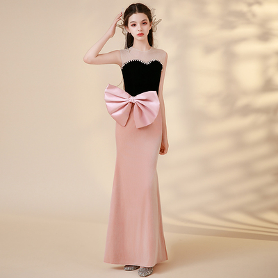 法式女童晚礼服2025新款秋冬舞会小主持人鱼尾修身儿童公主连衣裙