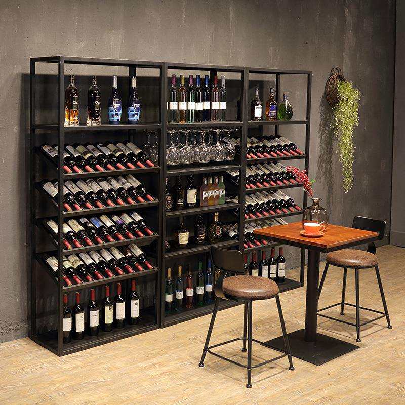 酒庄别墅复古酒类置物架收纳展示架高脚酒杯架意式红酒柜落地酒架
