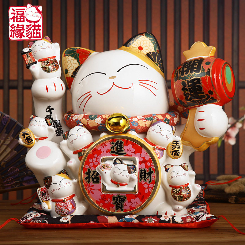 乐喵福缘猫16寸大号招财进宝陶瓷招财猫储蓄罐店铺开业家居摆件