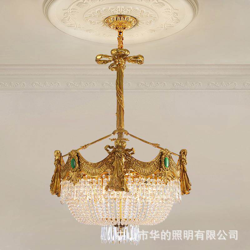 欧式古典别墅卧室餐厅玄关门厅过道灯具法式复古奢华全铜水晶吊灯
