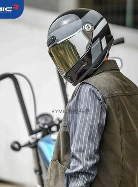 rymic单镜片V80复古安全帽电动摩托车正品全盔通勤男女四季头盔