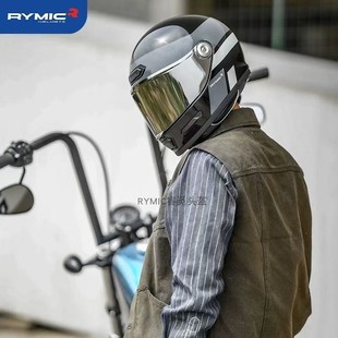 rymic单镜片V80复古安全帽电动摩托车正品 头盔 全盔通勤男女四季