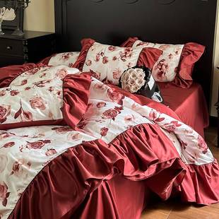 法式 墨雨云间 玫瑰100支天丝棉婚庆四件套结婚备婚床品柔软透气