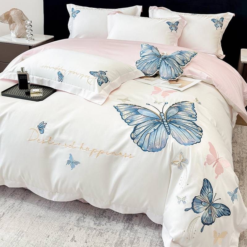 A类母婴级240支纯棉长绒棉四件套全棉亲肤绣花被套床单款南通家纺