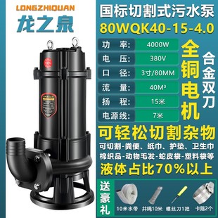 污水泵养殖场化粪池抽粪泥浆三相380V大流量无堵塞排污水泵 切割式
