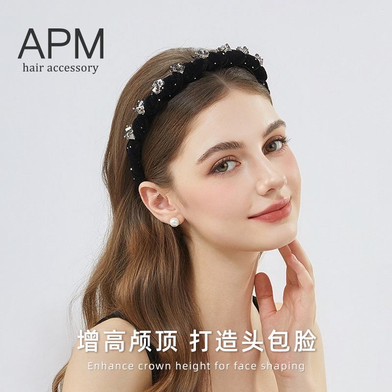 APM黑色钻光鎏金发箍女高颅顶头饰气质网红爆款造型发饰2025新款