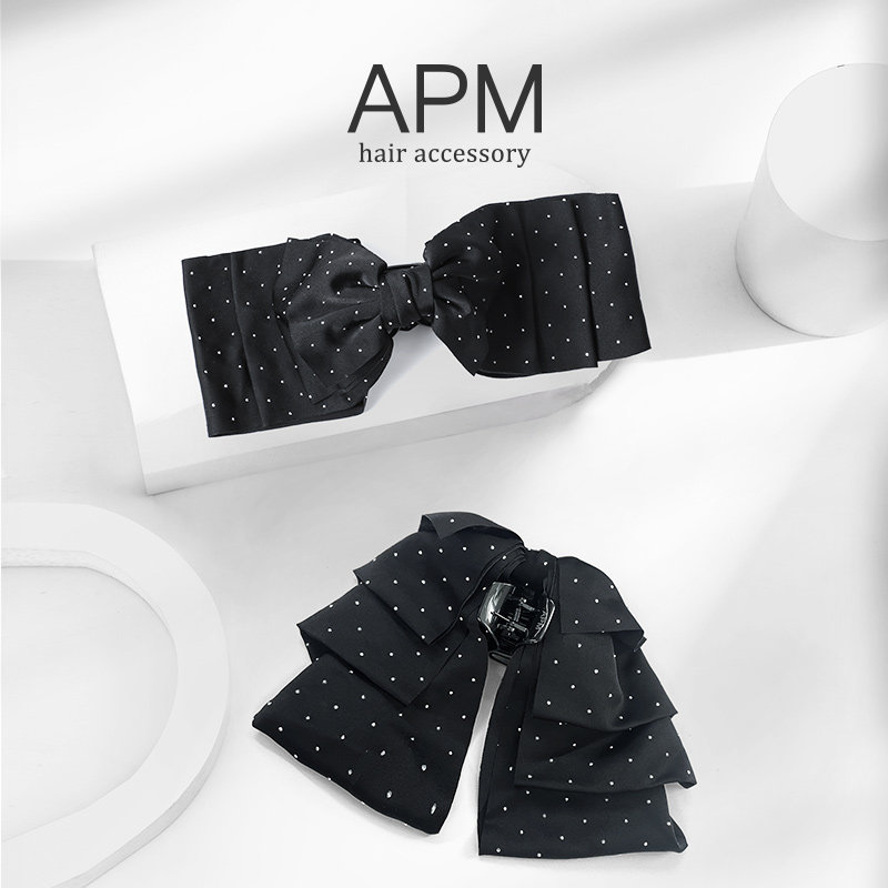 APM黑色波点蝴蝶结抓夹甜美韩版图片