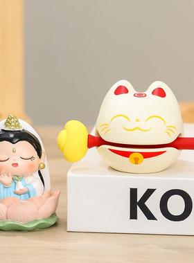 欢喜小神仙摆件办公室工位休闲减压小木鱼治愈系静心小玩意小礼物