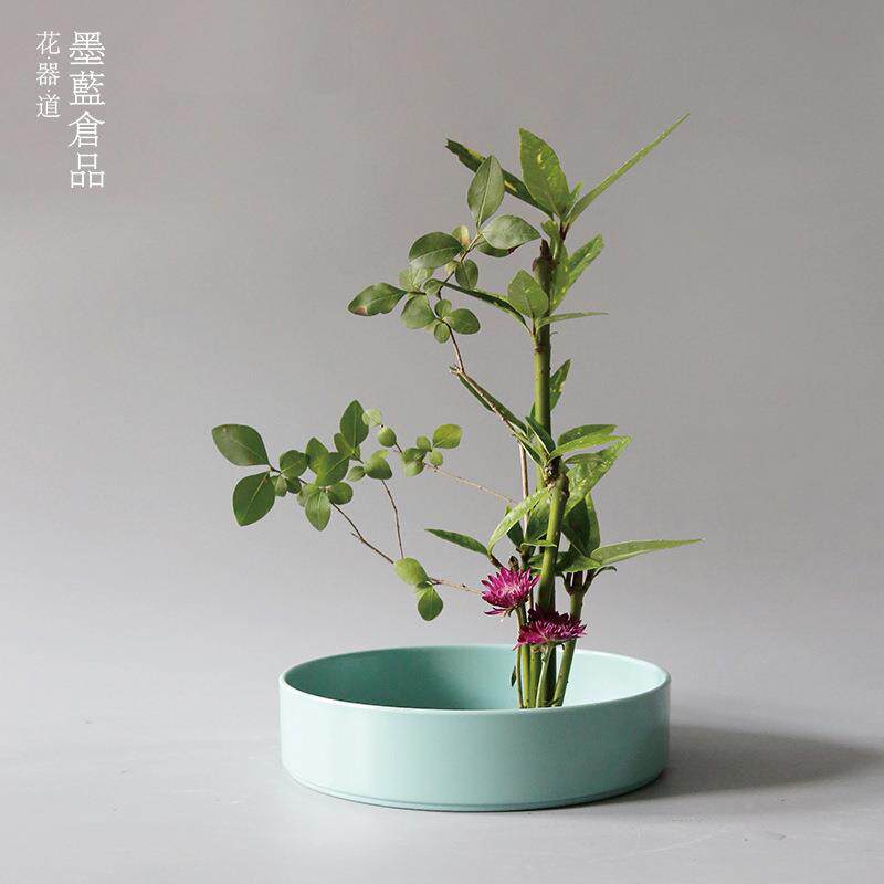 【塑胶】水盘圆形插花器皿剑山插花器圆盘长方形日式花道小原流