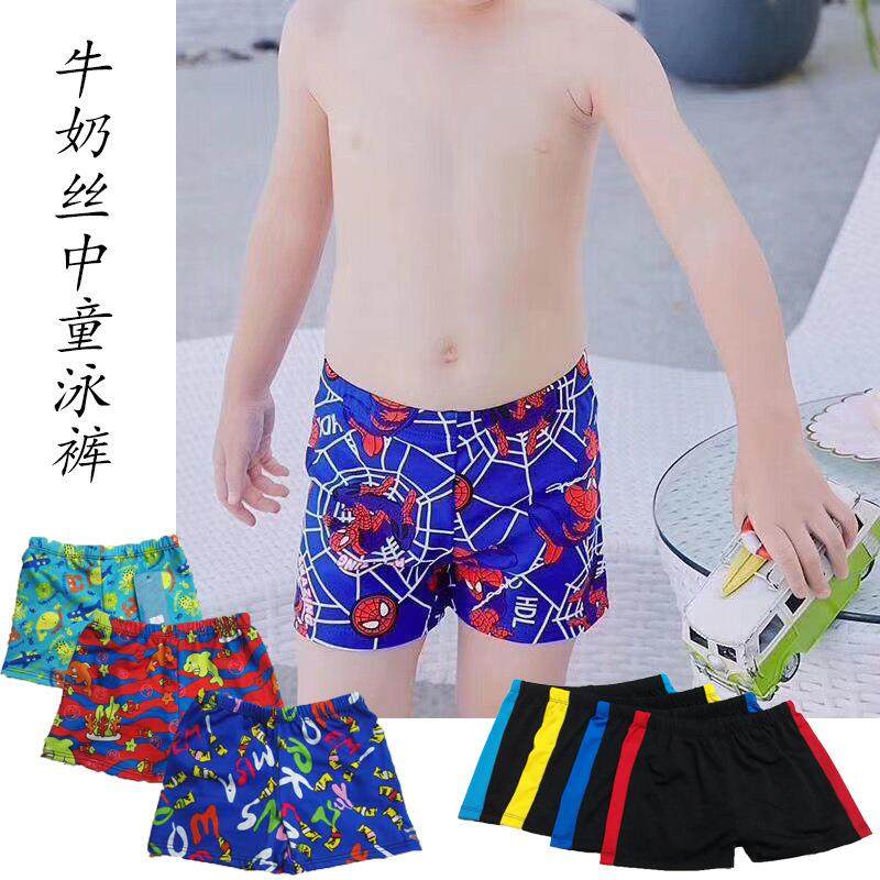 儿童卡通印花泳裤6-9岁男童沙滩泳裤拼色中小童休闲平角游泳裤