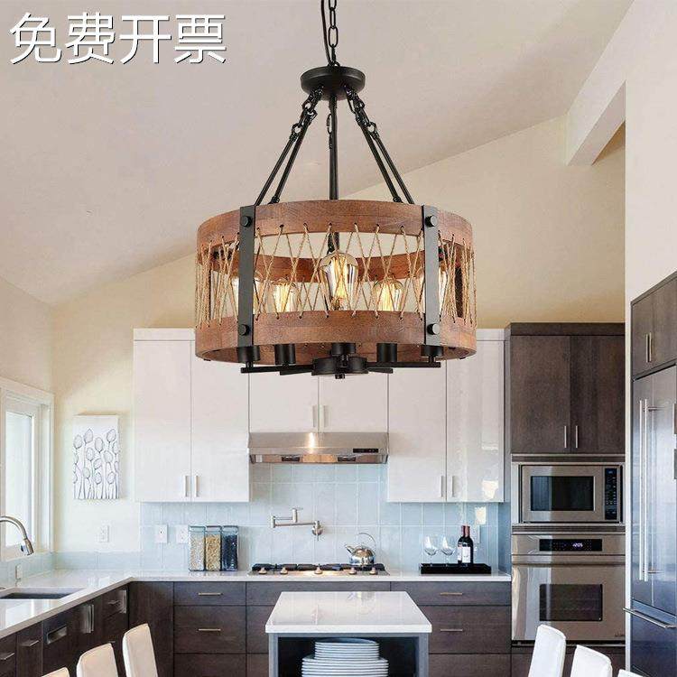 亚马逊美式田园工业风灯具乡村风格餐厅岛灯木头麻绳木艺装饰吊灯,金属材料及制品,其他金属制品,淘宝优惠券,粉丝福利购,淘宝优惠卷