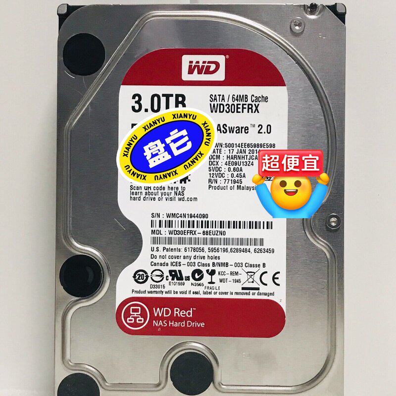 议价西数3T红,型号:WD30EFRX,64缓存,54