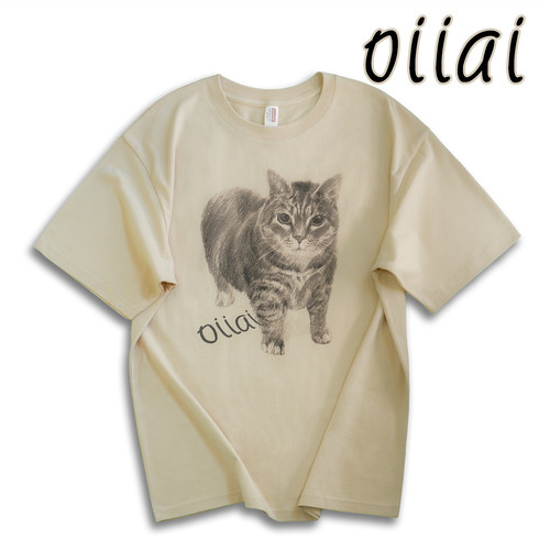 T恤oiiai猫meme宽松男女纯棉短袖微落肩素描可爱卡通圆领tee