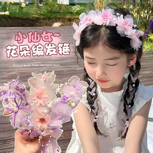 儿童编发发箍2025新款女童花环A头箍小女孩公主头超仙飘带发卡头