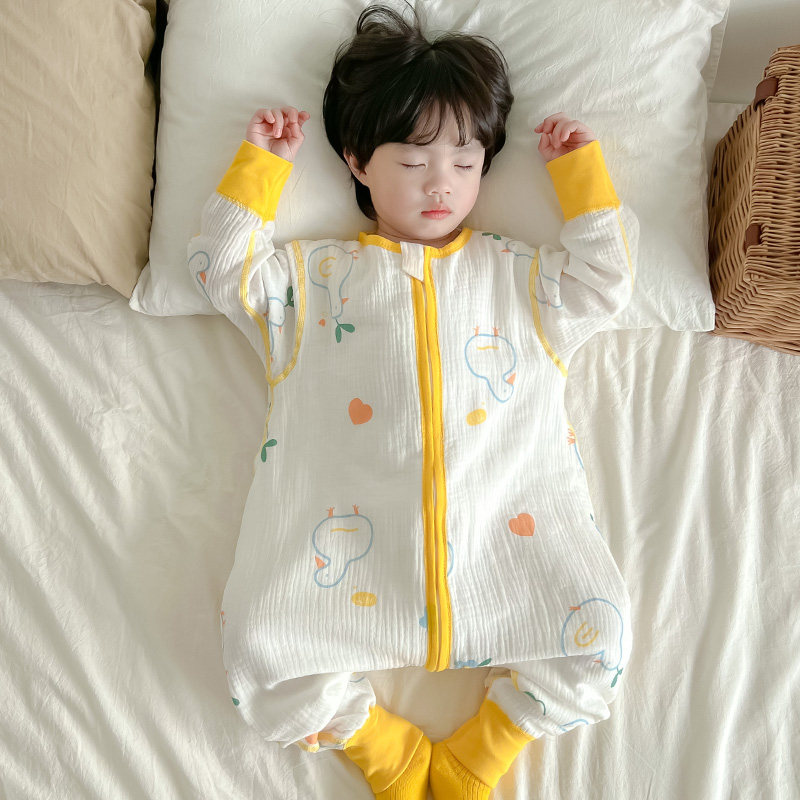 儿童睡袋纯棉纱布夏季女宝宝w春秋防踢被神器夏天女童连体睡衣薄
