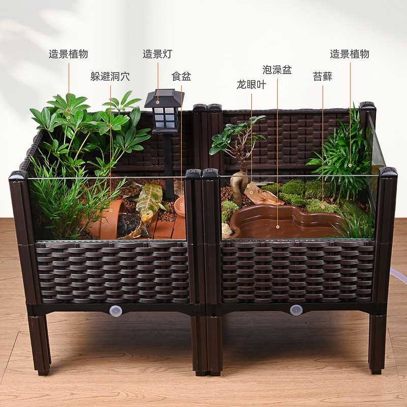 黄缘龟缸大乌龟饲养缸半水龟造景种植K箱陆龟生态缸安缘养殖箱