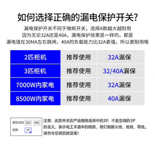 空调漏电保护器开关3匹柜机3P空开插E座专用86型漏保32a空气家用