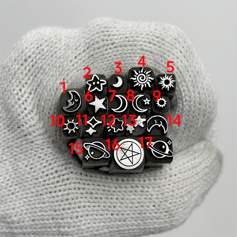 太阳星星月亮小i图案吉言钢印錾子印章打金银首饰手镯錾刻刀工具