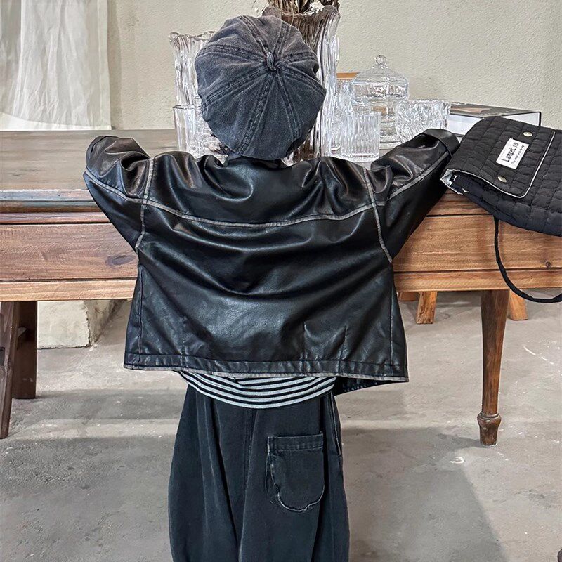 暮晨家新c款秋冬2024男童擦色皮衣外套中小童洋气机车服短装夹克
