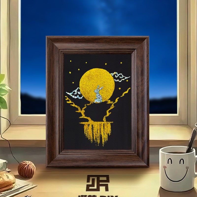 中秋节非遗金箔月兔diy螺钿画材料包手J工粘贴团建社区相框装饰画,家居饰品,工艺画,淘宝优惠券,粉丝福利购,淘宝优惠卷