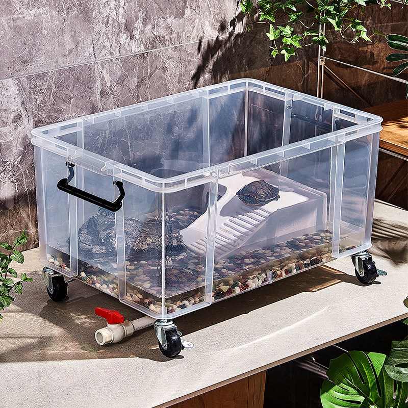 乌龟缸透明带盖鳄龟饲养箱u草龟专用缸收纳箱可造景带排水生态鱼