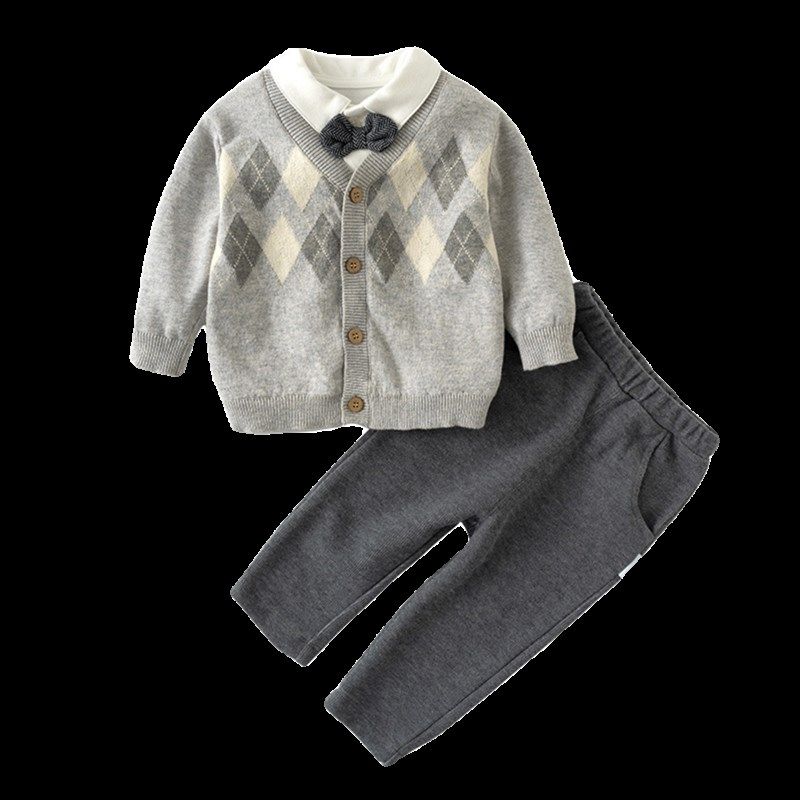 男宝宝春装礼服三件套婴儿帅气套装儿H童一周岁衣服针织外套小西