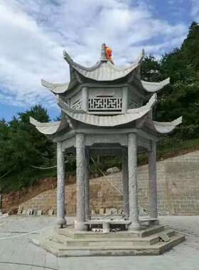 景区户外庭院石雕凉亭 花岗岩六角单双层石亭子 设计安装