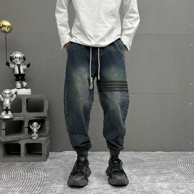 秋冬季加绒新款拼接撞色牛仔裤