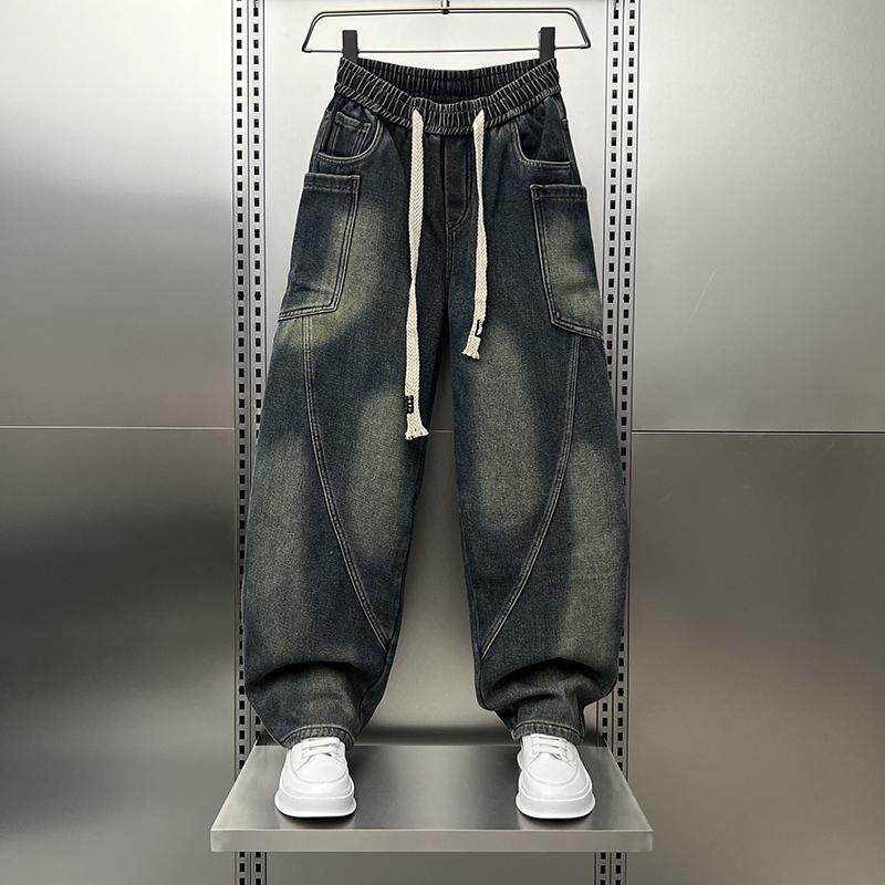 渐变色时尚复古美式弯刀牛仔裤男冬加绒休闲哈伦裤青年痞帅老爹裤,男装,牛仔裤,淘宝优惠券,粉丝福利购,淘宝优惠卷