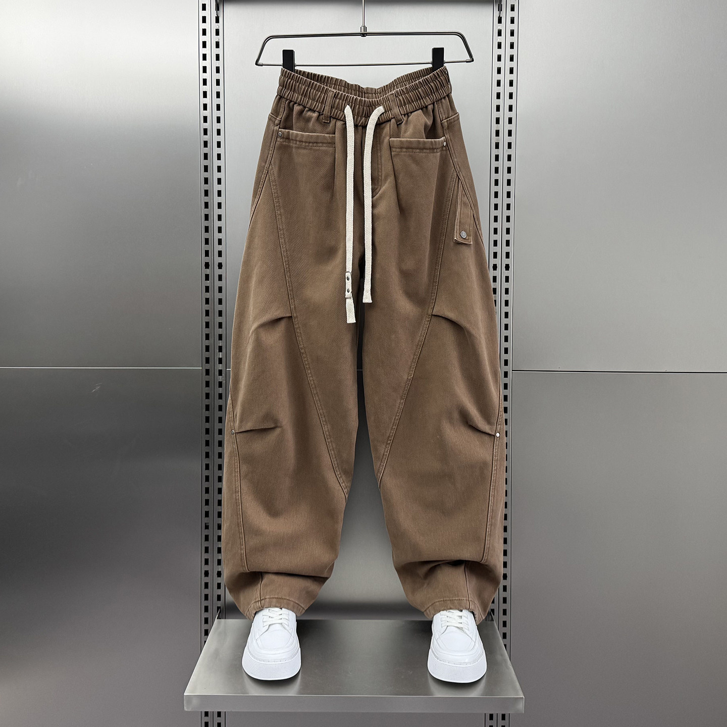 25冬季新款拉绒美式痞帅工装裤男宽松直筒弯刀裤抽绳休闲长裤潮牌,男装,牛仔裤,淘宝优惠券,粉丝福利购,淘宝优惠卷